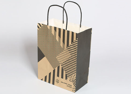 Kraft 재사용할 수 있는 쇼핑 백은, 손잡이를 가진 줄무늬 종이 봉지를 모양 짓습니다