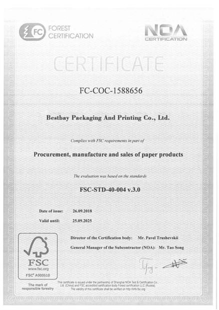 중국 Bestbay Packaging And Printing Co., Ltd 인증